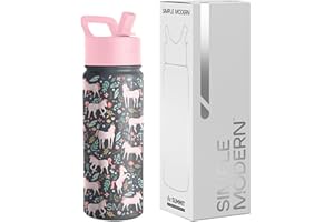 Simple Modern Botella Agua Niños con Pajita | Botella Térmica Acero Inoxidable Aislado Reutilizable para Niños y Niñas | Summit | 530ml | Unicorn Fields