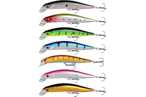 RTDHO 7Pcs Fishing Lures Sea Water Fishing Minnow Lures Topwater Swimbait Bass Trout Mackerel Fish Bait Realistic Hard Baits Popper Plugs with 3D Eyes for Saltwater Freshwater Multicolour