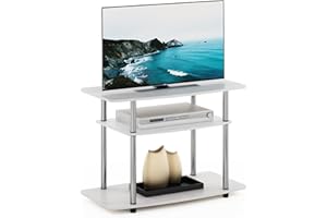 Furinno Econ No Tools Supporti TV a 3 Livelli, Legno ingegnerizzato, Rovere Bianco/Acciaio Inossidabile, 80,01 (L) x 59,2 (A) x 40,13 (P) cm