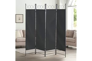 ‎OFCASA OFCASA Faltbarer Paneel mit 4 Paneelen grauer Raumteiler mit Metallrahmen bewegliche Wandmöbel Indoor Outdoor Schlafzimmer Büro Terrasse Privatsphäre