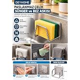Deyhome Paslanmaz &Ccedil;elik Yapışkanlı Bulaşık S&uuml;ngeri Tutucu Evye D&uuml;zenleyici Lavabo İ&ccedil;i S&uuml;ngerlik Askılık