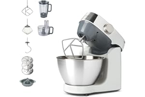 Kenwood KHC29.H0WH Impastatrice Planetaria Prospero+, Ciotola in acciaio da 4,3L, Robot da 1,4L con 3 dischi, Spremiagrumi, Frullatore da 1,2L, 1000W, Bianco