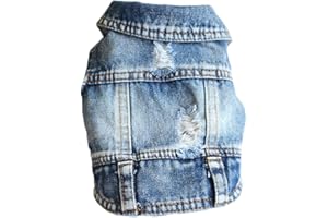 feiling Distressed Jeans Chaqueta para Pequeños Perros Primavera Otoño Ropa Dog Vest Perros Disfraz Ropa para Perros Mascotas Coat para Cachorros Poodle Bichon Frisé
