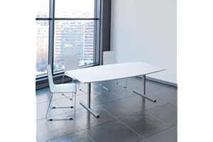 ‎WEBER BÜROLEBEN GMBH Weber Büroleben GmbH Easy Konferenztisch Bootsform 200x100 cm Weiß Besprechungstisch Tisch, Gestellfarbe:Silber