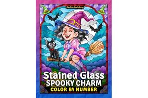 Stained Glass Spooky Charm: Halloween Color by Number Coloring Book for Teens and Adults with Window Designs & Patterns