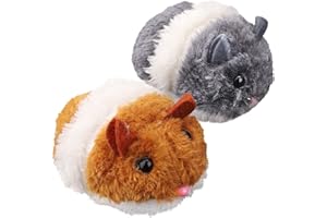 Cretvestsar 2PCS Clockwork Hamster Toy, Plush Wind Up Toy for Cats, Realistic Moving Interactive Hamster Cat Toys for Small Pets, Fun Exercise Toys for Indoor Cats, Gray and Brown Set