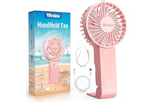 Welltin Handheld Fan, Portable Hand Fan with 3 Speeds, Mini Hand Held Fan with USB Rechargeable Battery, Small Powerful Foldable Desk Fan with Base for Home Office School Travel Outdoor Activities