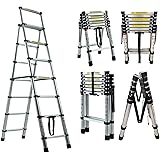 Scala telescopica in alluminio, 1,4 + 1,7 m, scala pieghevole antiscivolo, scala a libro, per interni ed esterni, 150 kg di p