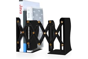 Expandable Bookends, Akamino Adjustable Book Ends Heavy Duty Metal Book Holder - Non-Skid Desk Organizer for Kids Student Home Office School Library (Black)