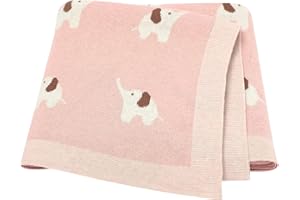 LAWKUL Baby Blankets for Newborn 100% Cotton Knitted Elephant Soft Blanket Airy for Boy Girl Pink, Pram/Mose Basket(90x70cm)