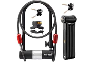 Via Velo 2 Electric Bike Bike Lock Set | Same Key System 4 Keyed Alike keys, Heavy-Duty Hard Steel | 33.5" Folding Lock | 11" Bicycle ULock | 6' Cable | for Electric Bike Fat Tire Scooter Folding Bike