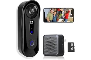 EUDIC Video Doorbell Camera Wireless, No Monthly Fee, with Chime,32GB SD/Cloud Storage, Night Vision, Motion Detection,2 Way Audio, Real Time Alert,2.4G Wifi (J3)