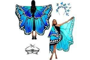 SUNLISKY Schmetterling Kostüm Damen Schmetterlingsflügel Erwachsene Zweistufiges Karneval kostüm damen schmetterling Umhang Verkleidung Schmetterlings Kostüm Zubehör 3Set Schmetterling Haarreif Gesichtsmaske