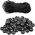 Drawstring Cord 100 Pcs Toggles for Drawstrings and 15m/49ft Black Elastic Cord 2mm Sturdy drawstring toggle and Round Black Elastic Cord for Shoelaces, Clothing, Bag, Backpack, etc