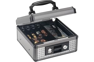 GLOSEN Cash Box with Lock, Money Box with Key & Removable Coin Tray 8.46 * 5.3 * 8.46 inch (Small)