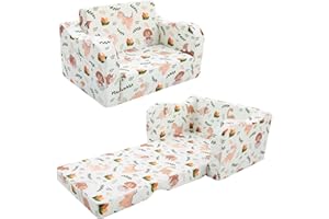 MeMoreCool Kids Sofa, Foldable Chair Comfy for Toddlers 1-3, Fold Out Couch 2-in-1 Sofa Bed for Playroom, Baby Lounge ArmChair for Boys & Girls, Dinosaur Pattern