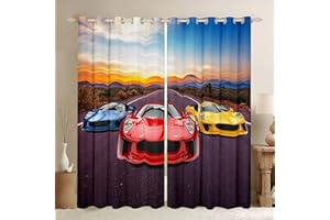 TBRAND 3D Car Curtains Sports Car Printed Curtains for Bedroom Living Room for Kids Boys Men Speed Racing Car Extreme Sports Windows Drapes Automobile Style Room Decoration,W46*L72