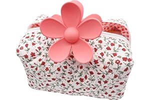 Aikeis Bolsa de cosméticos acolchada, elegante bolsa de cosméticos con patrón floral y material de algodón suave, amplio espacio para brochas de maquillaje y utensilios de belleza (rojo), rojo, Floral
