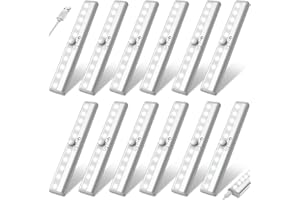 ‎OXYLED OxyLED Motion Sensor Indoor LED Cabinet Lighting 12 Pieces Wardrobe Lighting with Magnetic Strip USB Cabinet Light 6000 K LED Motion Sensor Base Cabinet Lights Set for Kitchen Stairs