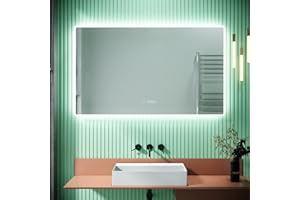SIRHONA Miroir de Salle de Bain avec Éclairage LED Couleurs modifiables et luminosité réglable Miroirs de Salle de Bain Mural avec Affichage de L'heure et Température 100x60cm Miroirs LED