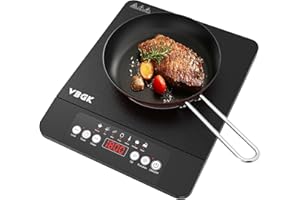 VBGK Induktionskochfeld 1 Platten,1800W Tragbares Induktionskochplatte, 220V Kochfelder mit LCD-Touch, 8 Temperaturstufen, Kindersicherung,4-Stunden-Timer