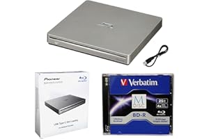 Systor Pioneer BDR-XS07S Portable 6x Blu-ray Burner External Drive Bundle with 25GB M-DISC BD-R and USB Cable - Burns CD DVD BD DL BDXL Discs