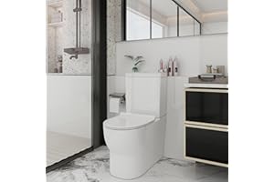 Robanmoa Close Coupled Toilet Back to Wall Bathroom Toilets White Ceramic WC Pan Quick Release Soft Close Seat Dual Flush Cistern Modern Oval Comfort Elongated Toilet