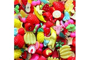 ZHIHENG Random 30pcs Cute Candy Resin Charms Beads Fruit Dessert Ice Cream Plastic Slices Flatback Buttons for Handcraft Accessories Scrapbooking Phone Case Decor(Fruit)