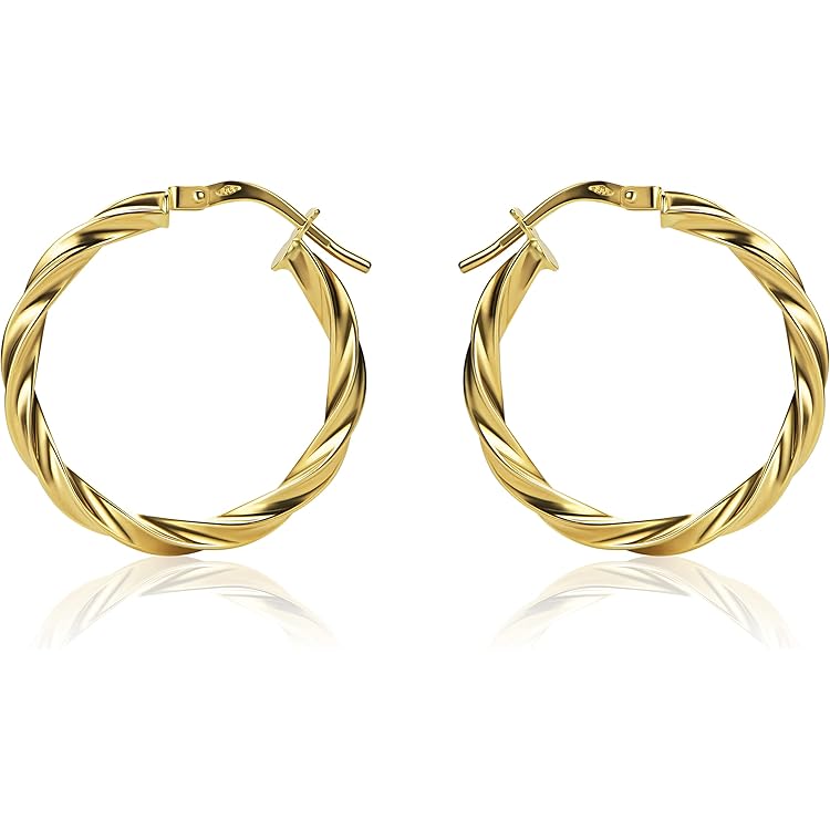 OROVI Gouden oorbellen 14 karaat (585) geelgoud - gouden creolen voor dames, gestructureerd design, creolen goud 18,5 mm, hypoallergene gouden oorbellen, sieraden dames, gouden sieraden - incl. luxe