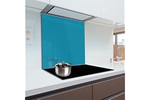 HITGLASS Pannello para-schizzi in vetro temperato resistente al calore per proteggere la parete dei fornelli in cucina 60x50 cm Sea Blue Fmk-36-066