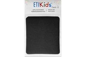 ETIKIDS 12 Parches Termoadhesivos Negros Rectangulares de Tela – Apliques Recortables para Ropa, 8,7 x 10 cm