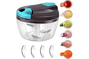 Domkan Zwiebelschneider 520 ml, Zwiebelschneider manuell mit 3 Edelstahlklingen, extra 5 Schneiden und 1 Mixer, Zwiebelschneider, Zwiebelschneider mit Scheibe…