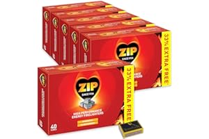 ZIP & TIGERBOX 6 X Packs of 40 Zip High Performance Energy Block Firelighters. Long Burning, Powerful & Reliable for Open Fires, Stoves, BBQs & Tigerbox Safety Matches