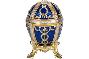 DANILA-SOUVENIRS huevo ruso de Estilo Faberge / caja de joya Capullo de rosa con flechas 6 cm azul