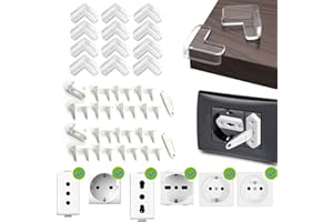 OPULA 𝗢𝗣𝗨𝗟𝗔 16x Copriprese per Bambini Universali Italiane e Schuko, 12x Paraspigoli Bambini Gomma, Para Spigoli Angolari Mobilia, Copri Prese Corrente Bambini, Kit Sicurezza Bambini Casa Mobilia