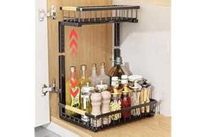 Hykiee Organizer Sottolavello Cucina Metallo, Regolabile in Altezza Sotto Lavello Cucina Organizer con 2 Cassetti Scorrevoli per Bagno portaoggetti, Accessori Utensili Cucina, Controsoffitto, Mobile
