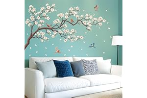 DECOWALL White Blossom Tree Wall Stickers Birds on Flower Branch Wall Decals Removable for Bedroom Living Room Art Home Decor (SG2-2424)
