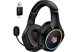 Tatybo Wireless Gaming Headset for PS4, PS5, PC - 2.4GHz Gaming Headphones with Detachable Noise Canceling Microphone, 30-Hr Battery Gaming Headsets for Laptop, Switch, Mac