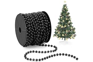 Chuangdi Perlenkette Weihnachtsbaum 15 M/Rolle 6mm Perlenschnur Perlengirlande Dekoration Weihnachtsbaumschmuck Kunststoff Perle Christbaumschmuck PerlenbandZubehör für DIY (Schwarz)