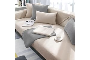 LINGKY Soft Chenille Sofa Cover 1 2 3 Seater, Non-Slip Sofa Slipcovers for Corner L Shape, Funny Fuzzy Sofa Cover, Thick Textured Sofa Cushion Covers Furniture Protector (Beige,70x120cm)