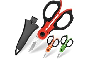ALIMAN BRAND Tijeras Electricista Pelacables + Funda de Transporte– Tijera Profesional Multifuncional con Mango Ergonómico – Tijera Corta Cables con poco esfuerzo de Acero Inoxidable (Rojo)