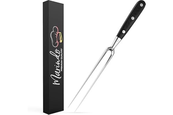 Marindo Profi Fleischgabel Edelstahl 31,5cm | Fleischgabel mit Holzgriff & 17cm Klingenlänge | Grillgabel, Bratengabel, Tranchiergabel aus rostfreiem Edelstahl | Fleischgabel groß