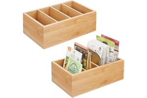mDesign Juego de 2 organizadores de cocina – Práctica caja de almacenaje con 4 compartimentos para sobres de sopa, especias o snacks – Moderna caja organizadora para cocina y despensa – color natural
