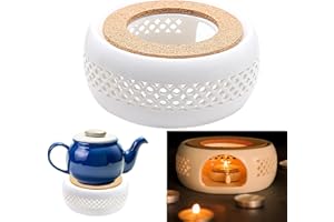 TULEBOLIAN Chauffe - thé en céramique,Chauffe-café,Chauffe Thé en Céramique avec Tampon en Liège et Cuillère,Design sculpté,Convient pour Le Thé et Le Café,Le Lait
