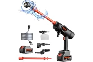 Idropulitrice Portatile, Bravolu 490 PSI Idropulitrice a Batteria con Kit di Accessori, 4.0Ah Batteria Idropulitrice con Ugello Multifunzione 6 in 1, Ideale per Auto Barche Giardino