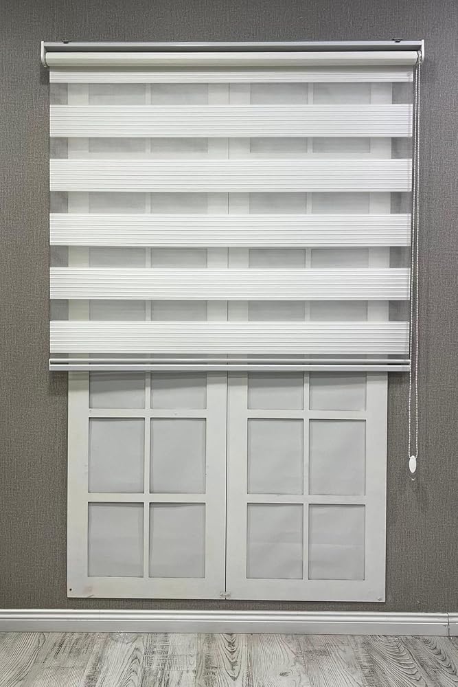 Zebra Stor Perde Geniş Plise Güneşlik Perde, Beyaz, 60 x 200