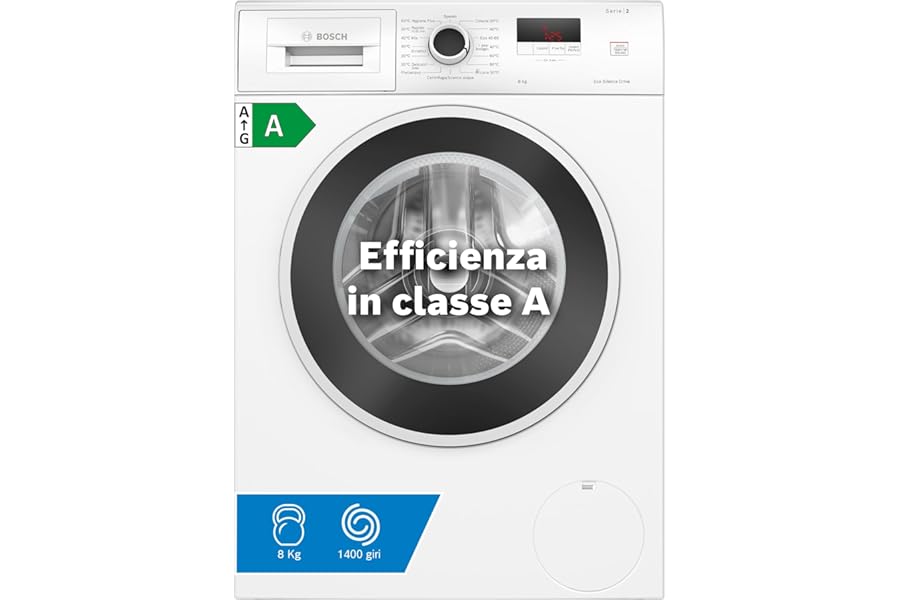 Bosch WGE03200IT Series 2 Front Loading Washing Machine, 8 kg, 1200 RPM, Energy Class A, Inverter Motor with 10 Year Warranty, Hygienic Wash Even At 40 °C, White, 60 cm