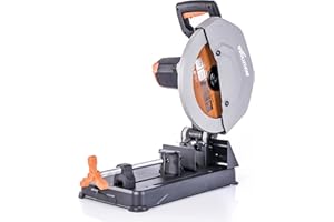 Evolution Power Tools Przecinarka R355CPS – do różnych materiałów, tnie metal, drewno (z gwoździami), tworzywa sztuczne i inne, w zestawie tarcza TCT, 355 mm (230 V)