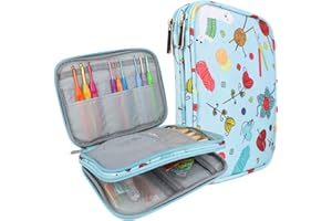 Coopay Étui à Crochets Tricot,Support Aiguilles à Tricoter Circulaires, Sac de Rangement à Fermeture Éclair pour Crochets Ergonomiques en Aluminium, Organisateur de Tricot Accessoires, Bleu Ciel