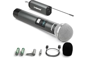 Phenyx Pro Single Digital Wireless Microphone System, w/1 Metal Handheld Dynamic Microphone, Mini Receiver, 15 UHF Frequencies, Cordless Mic for Karaoke, DJ, Singing, Church, Wedding(PDP-1-1H)